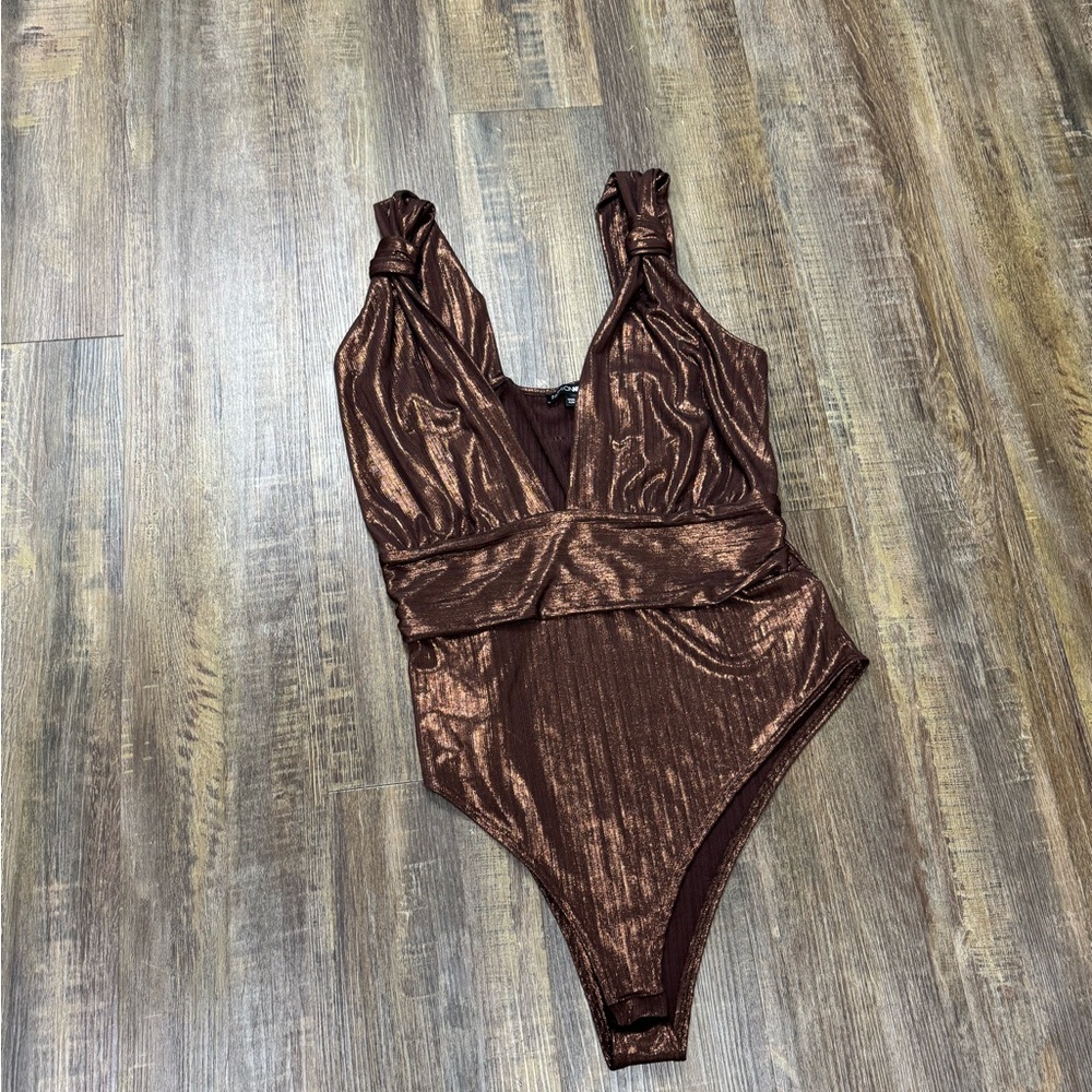 Fashion Nova 1X Metallic Brown Halter Body Suit NWT PartyClub Statement Layering - Picture 6 of 16